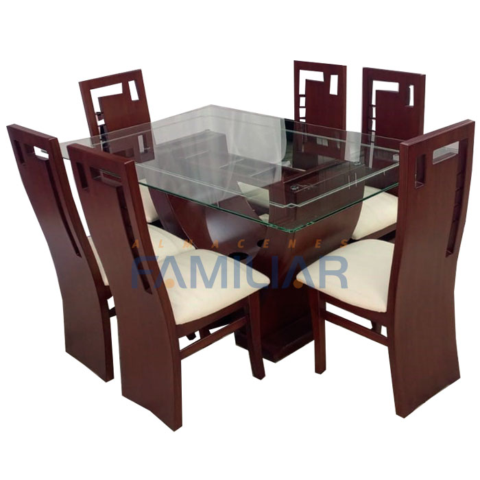 Juego de mesa de comedor de cristal para 6, mesa de cocina moderna y sillas  con mesa de vidrio templado y 6 sillas de piel sintética, juego de mesa de